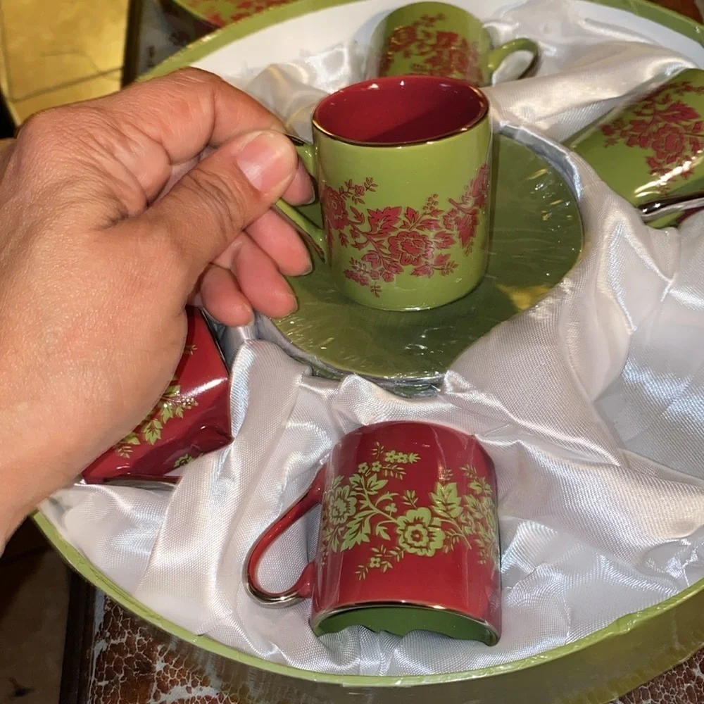 New classic Coffee tea flowers and leafs espresso cups with saucers Set Of 6